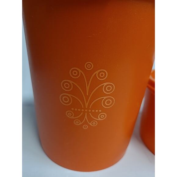 Tupperware Canister Set With Lids Orange Harvest Servalier Vintage Set of 2 - Picture 3 of 14
